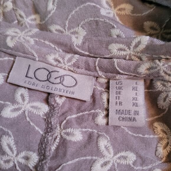 LOGO Lori Goldstein Midi Dress Eyelet Gray White Side Slit Casual Sleeveless XL - Picture 6 of 10